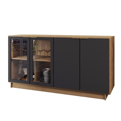 Balcão Buffet Spazio 4 Portas com Vidro Preto Fosco - Panorama Móveis