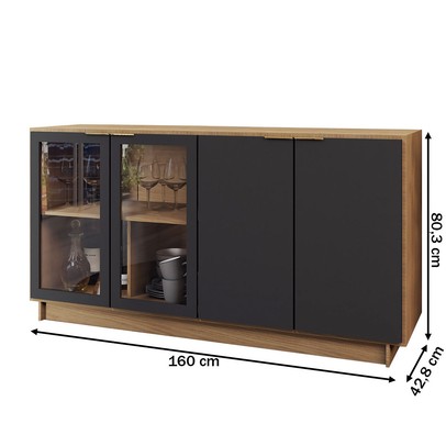 Balcão Buffet Spazio 4 Portas com Vidro Preto Fosco - Panorama Móveis