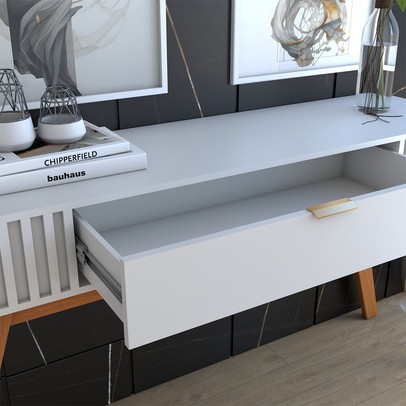 Aparador Deluxe 1 Gaveta Ripado Off White - Panorama Móveis