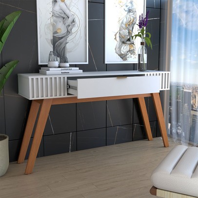 Aparador Deluxe 1 Gaveta Ripado Off White - Panorama Móveis