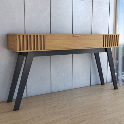 Aparador Deluxe 1 Gaveta Ripado Noce Milano - Panorama Móveis