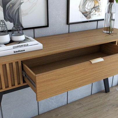 Aparador Deluxe 1 Gaveta Ripado Noce Milano - Panorama Móveis