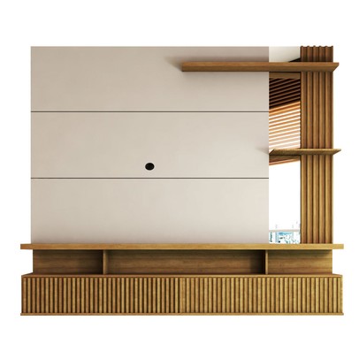 Painel para TV Até 60 Polegadas Sergipe 2 Portas com Espelho e Ripado Nature/Off White - Panorama Móveis