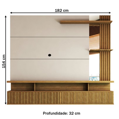 Painel para TV Até 60 Polegadas Sergipe 2 Portas com Espelho e Ripado Nature/Off White - Panorama Móveis