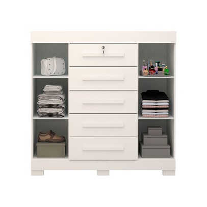 Cômoda Diana 2 Portas 5 Gavetas 100% Mdf Branco - Acp Móveis