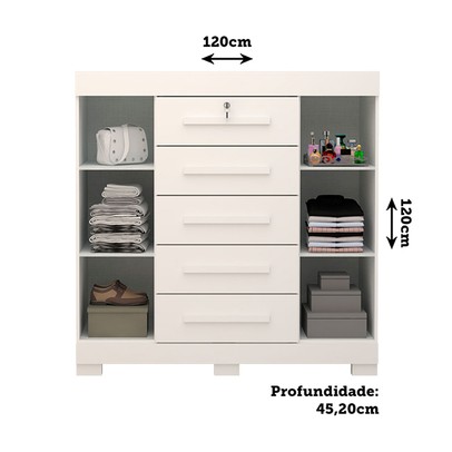 Cômoda Diana 2 Portas 5 Gavetas 100% Mdf Branco - Acp Móveis