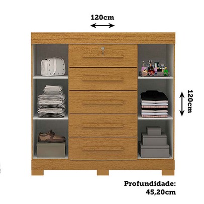 Cômoda Diana 2 Portas 5 Gavetas 100% Mdf Cinamomo - Acp Móveis