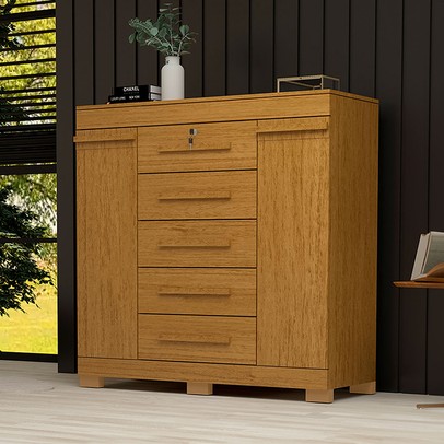 Cômoda Diana 2 Portas 5 Gavetas 100% Mdf Cinamomo - Acp Móveis