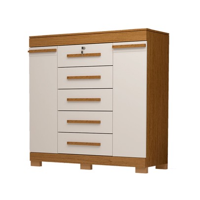Cômoda Diana 2 Portas 5 Gavetas 100% Mdf Cinamomo/Off White - Acp Móveis
