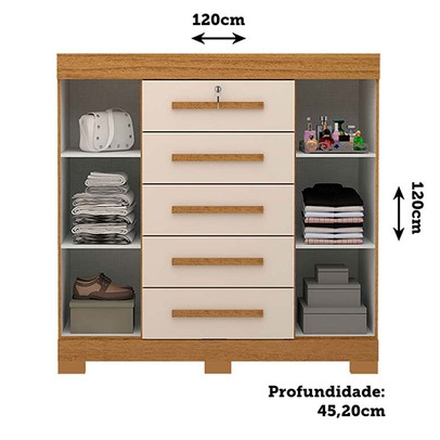 Cômoda Diana 2 Portas 5 Gavetas 100% Mdf Cinamomo/Off White - Acp Móveis