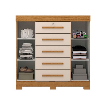 Cômoda Diana 2 Portas 5 Gavetas 100% Mdf Cinamomo/Off White - Acp Móveis