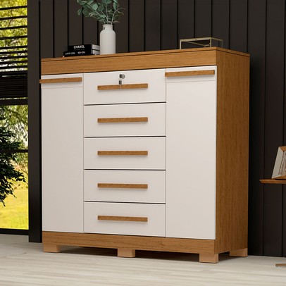 Cômoda Diana 2 Portas 5 Gavetas 100% Mdf Cinamomo/Off White - Acp Móveis