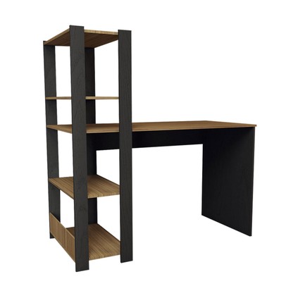 Mesa Escrivaninha Home Office 3 Prateleiras Pinho/Preto - Panorama Móveis