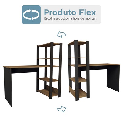 Mesa Escrivaninha Home Office 3 Prateleiras Pinho/Preto - Panorama Móveis