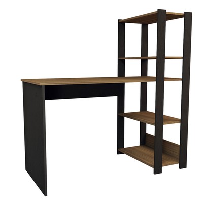 Mesa Escrivaninha Home Office 3 Prateleiras Pinho/Preto - Panorama Móveis