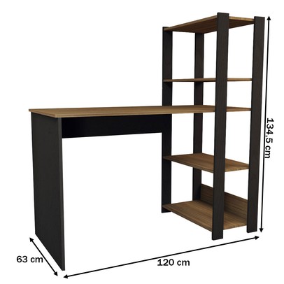 Mesa Escrivaninha Home Office 3 Prateleiras Pinho/Preto - Panorama Móveis