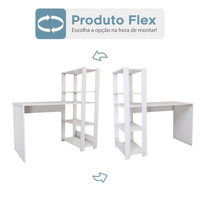 Mesa Escrivaninha Home Office 3 Prateleiras Branco - Panorama Móveis