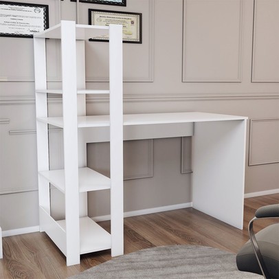 Mesa Escrivaninha Home Office 3 Prateleiras Branco - Panorama Móveis