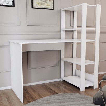 Mesa Escrivaninha Home Office 3 Prateleiras Branco - Panorama Móveis