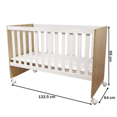 Berço Soninho com Rodízios Carvalho/Branco - Panorama Móveis