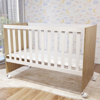 Berço Soninho com Rodízios Carvalho/Branco - Panorama Móveis