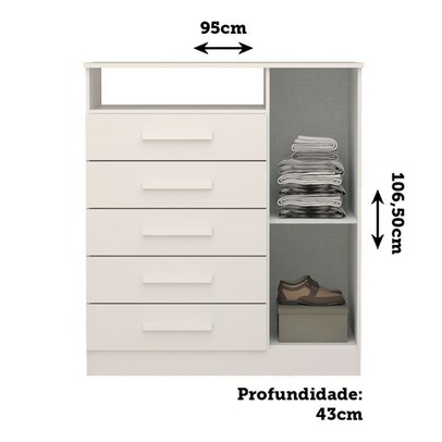 Cômoda Madri 1 Porta 5 Gavetas 100% Mdf Branco - Acp Móveis