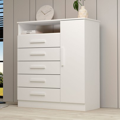 Cômoda Madri 1 Porta 5 Gavetas 100% Mdf Branco - Acp Móveis