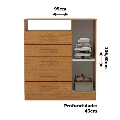 Cômoda Madri 1 Porta 5 Gavetas 100% Mdf Cinamomo - Acp Móveis
