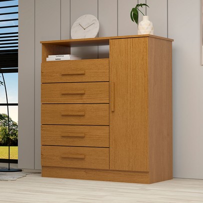 Cômoda Madri 1 Porta 5 Gavetas 100% Mdf Cinamomo - Acp Móveis