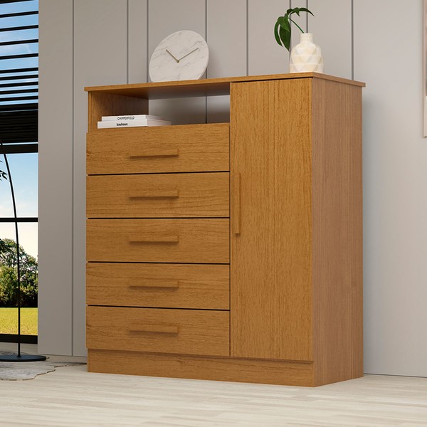 Cômoda Madri 1 Porta 5 Gavetas 100% Mdf Cinamomo - Acp Móveis