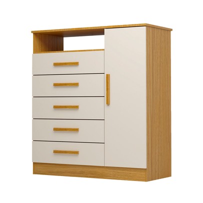 Cômoda Madri 1 Porta 5 Gavetas 100% Mdf Cinamomo/Off White - Acp Móveis