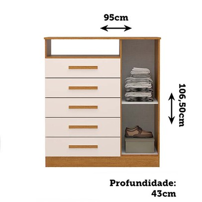Cômoda Madri 1 Porta 5 Gavetas 100% Mdf Cinamomo/Off White - Acp Móveis