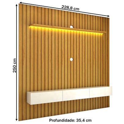 Painel para TV Até 85 Polegadas Imperial 3 Gavetas Ripado 100% Mdf Naturale/Off White - Panorama Móveis