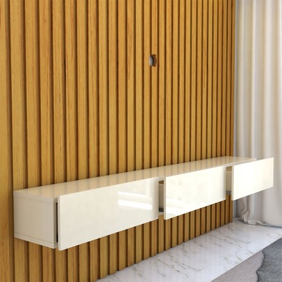 Painel para TV Até 85 Polegadas Imperial 3 Gavetas Ripado 100% Mdf Naturale/Off White - Panorama Móveis