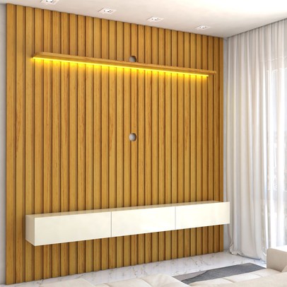 Painel para TV Até 85 Polegadas Imperial 3 Gavetas Ripado 100% Mdf Naturale/Off White - Panorama Móveis