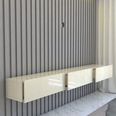 Painel para TV Até 85 Polegadas Imperial 3 Gavetas Ripado 100% Mdf Cinza/Off White - Panorama Móveis