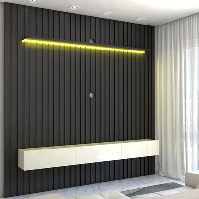 Painel para TV Até 85 Polegadas Imperial 3 Gavetas Ripado 100% Mdf Grafite/Off White - Panorama Móveis