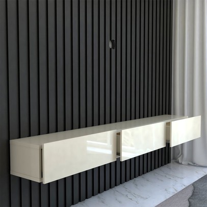 Painel para TV Até 85 Polegadas Imperial 3 Gavetas Ripado 100% Mdf Grafite/Off White - Panorama Móveis