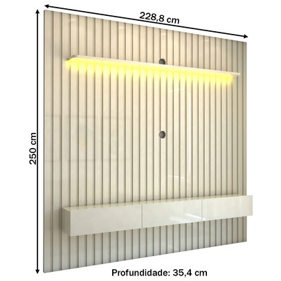 Painel para TV Até 85 Polegadas Imperial 3 Gavetas Ripado 100% Mdf Off White - Panorama Móveis