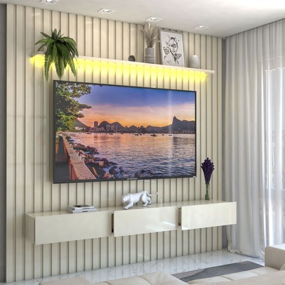 Painel para TV Até 85 Polegadas Imperial 3 Gavetas Ripado 100% Mdf Off White - Panorama Móveis