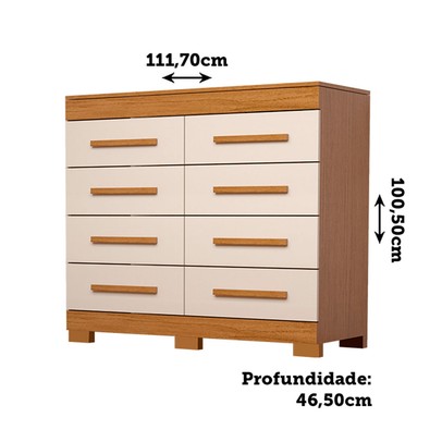 Cômoda Nalu 8 Gavetas 100% Mdf Cinamomo/Off White - Acp Móveis
