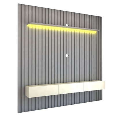 Painel para TV Até 85 Polegadas Noronha 3 Gavetas Ripado 100% Mdf Cinza/Off White - Pnr Móveis