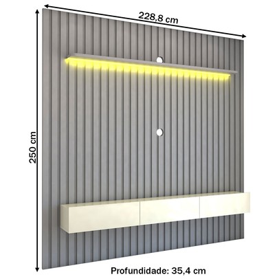 Painel para TV Até 85 Polegadas Noronha 3 Gavetas Ripado 100% Mdf Cinza/Off White - Pnr Móveis