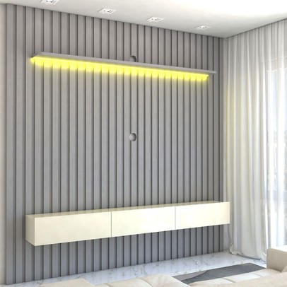 Painel para TV Até 85 Polegadas Noronha 3 Gavetas Ripado 100% Mdf Cinza/Off White - Pnr Móveis