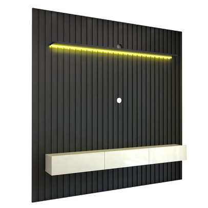 Painel para TV Até 85 Polegadas Noronha 3 Gavetas Ripado 100% Mdf Grafite/Off White - Pnr Móveis