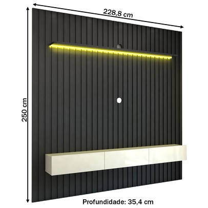 Painel para TV Até 85 Polegadas Noronha 3 Gavetas Ripado 100% Mdf Grafite/Off White - Pnr Móveis
