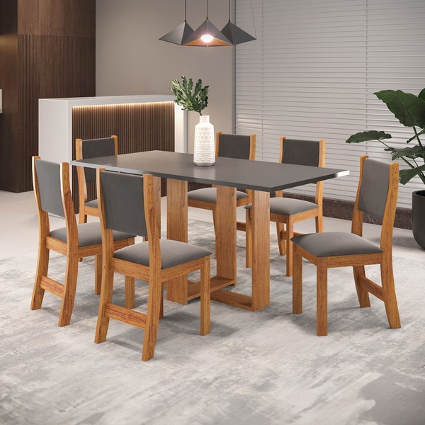 Mesa de Jantar 6 Lugares Erika Mel/Grafite - Panorama Móveis