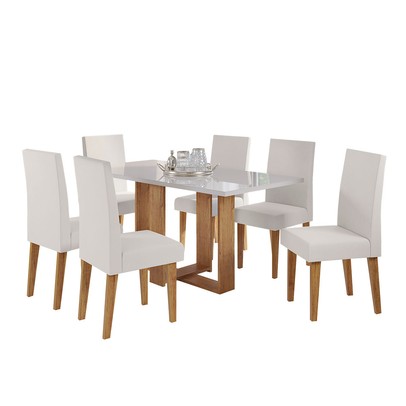 Mesa de Jantar 6 Lugares Aspen com Vidro Mel/Off White/Marfim - Panorama Móveis