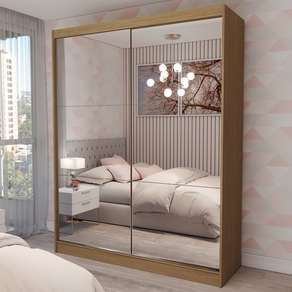 Guarda-Roupa Solteiro Swift 2 Portas 2 Gavetas Espelhado Cinamomo - Panorama Móveis