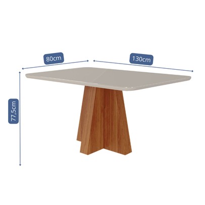 Mesa de Madeira Patrícia 130 Cm com Vidro Cinamomo/Off White - Cimol